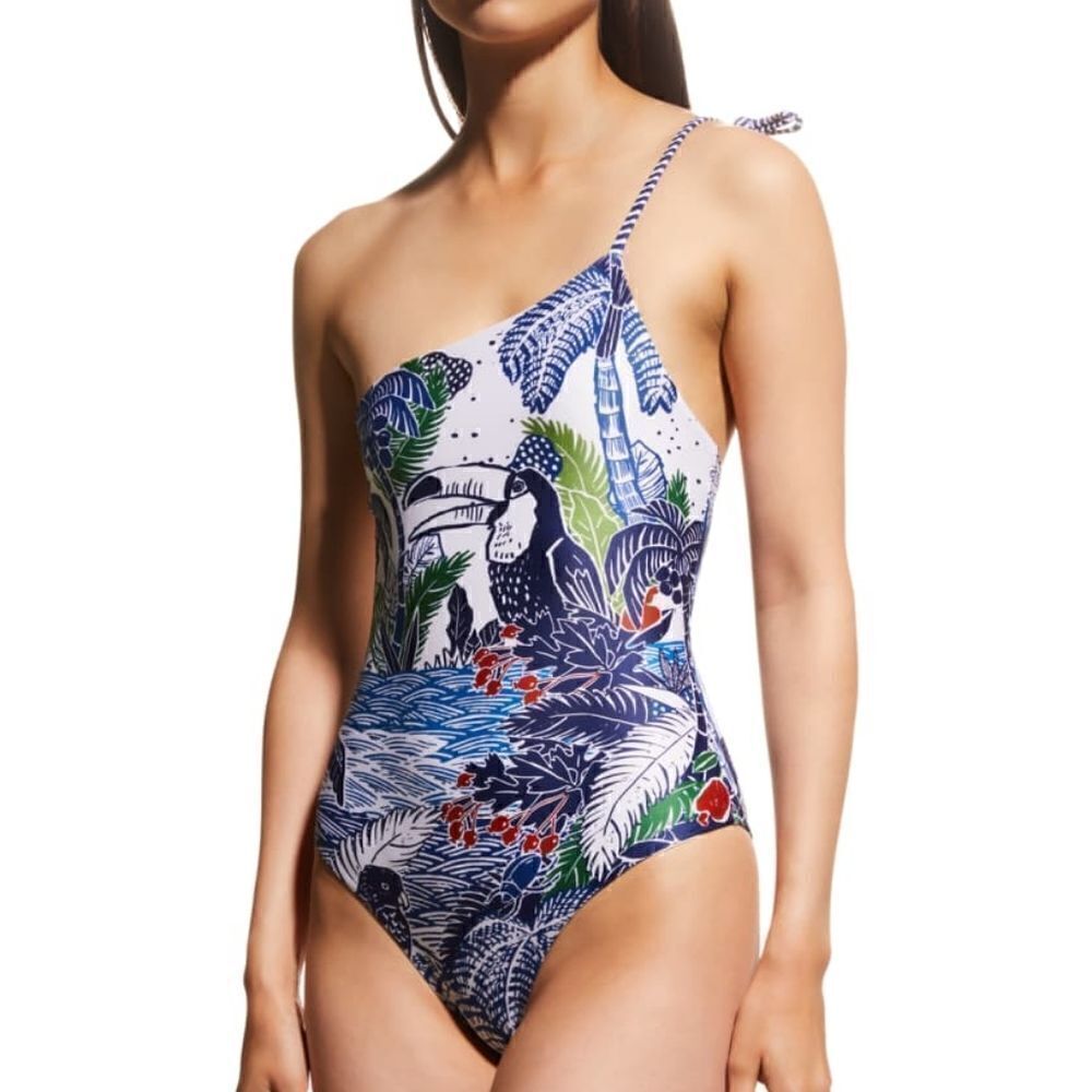 Farm Rio Graphic Rio One Piece One Shoulder Swimsuit Size Small NWT